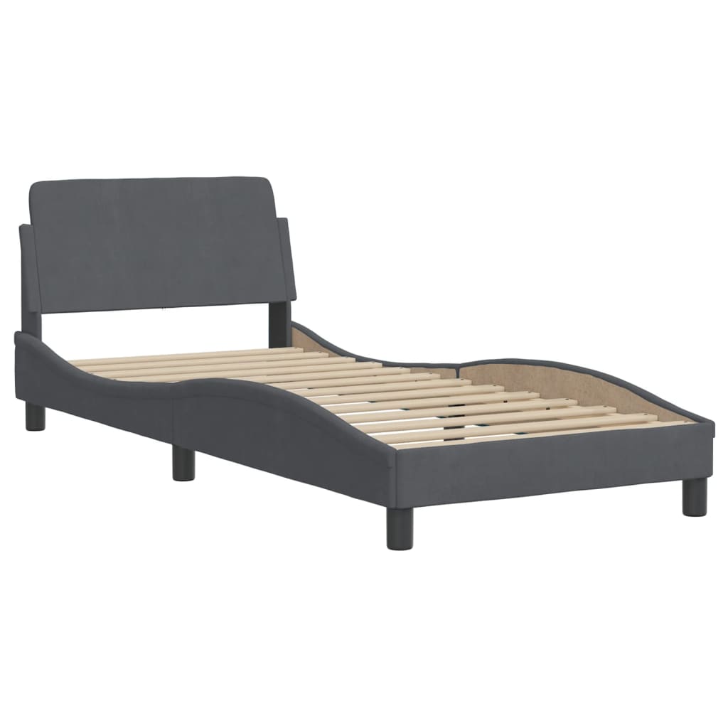 Lit avec matelas gris foncé 80x200 cm velours - XIOS