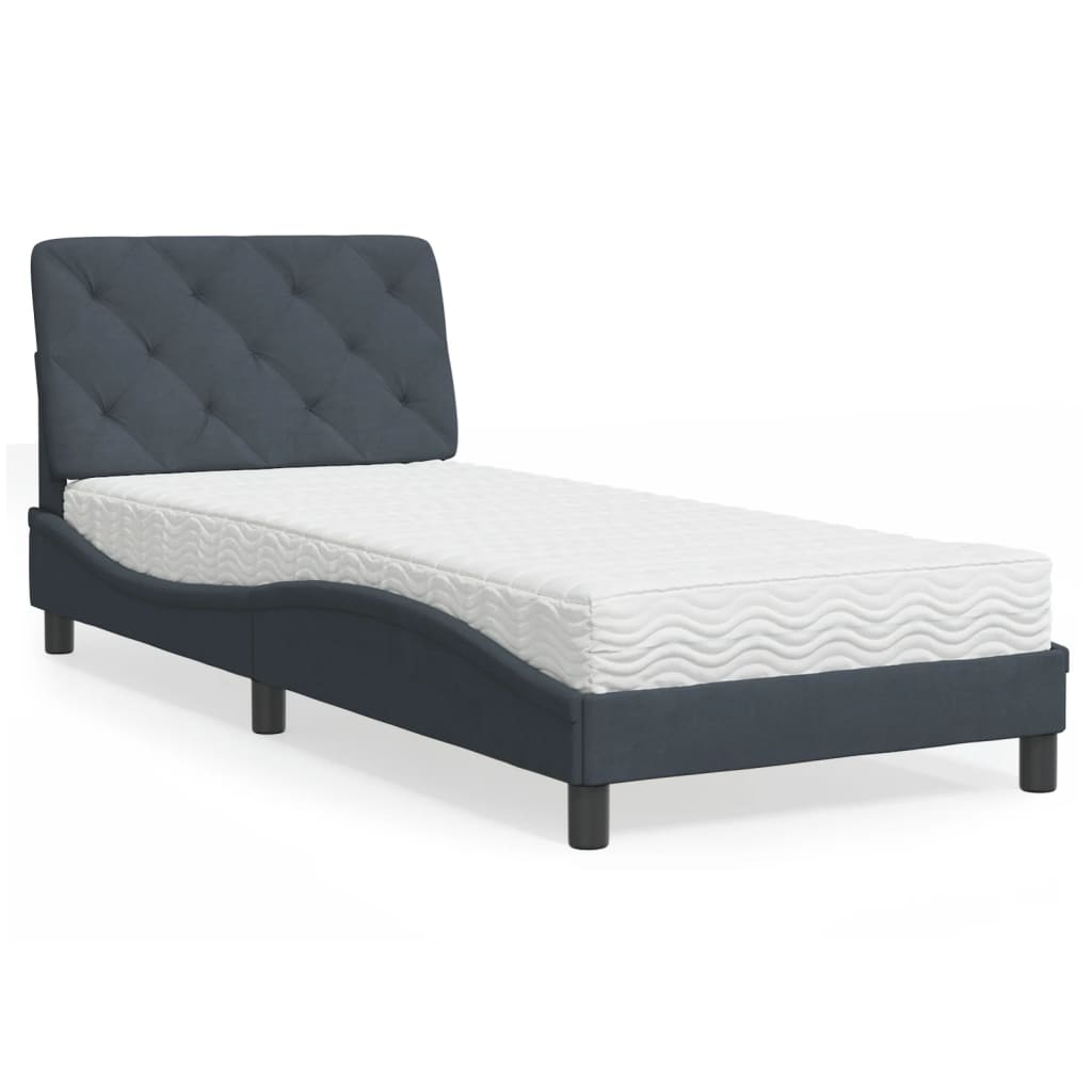 Lit avec matelas gris foncé 80x200 cm velours - XIOS