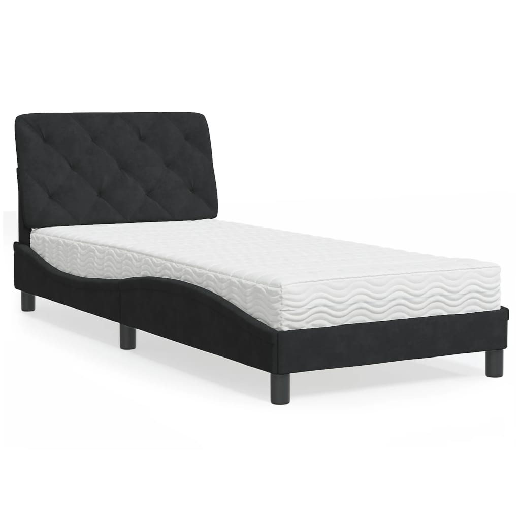Lit avec matelas noir 80x200 cm velours - XIOS