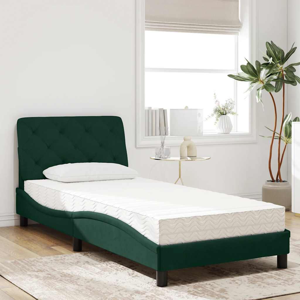Lit avec matelas vert foncé 80x200 cm velours - XIOS