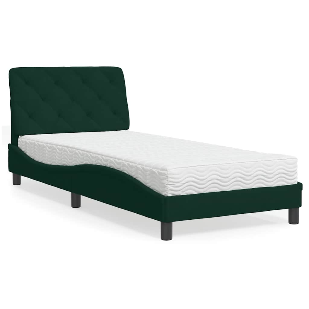 Lit avec matelas vert foncé 80x200 cm velours - XIOS