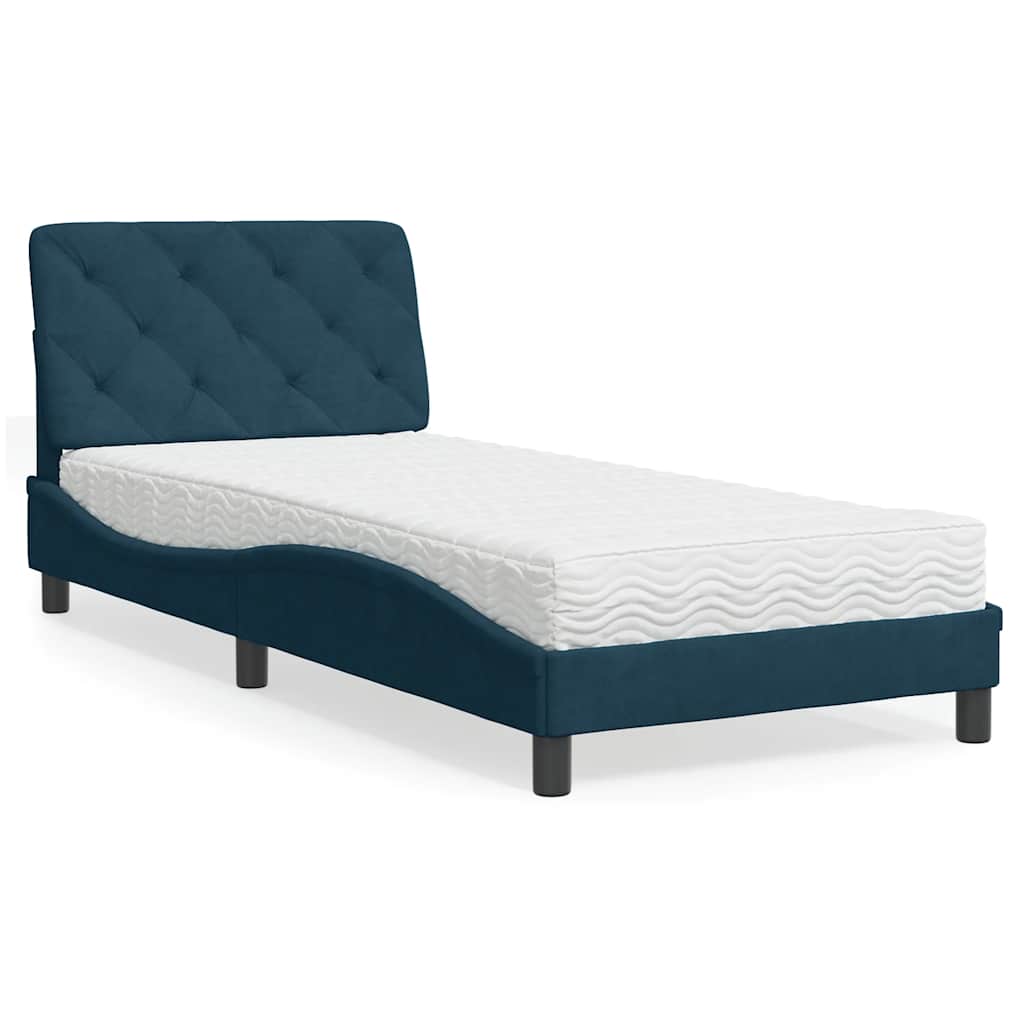 Lit avec matelas bleu 80x200 cm velours - XIOS