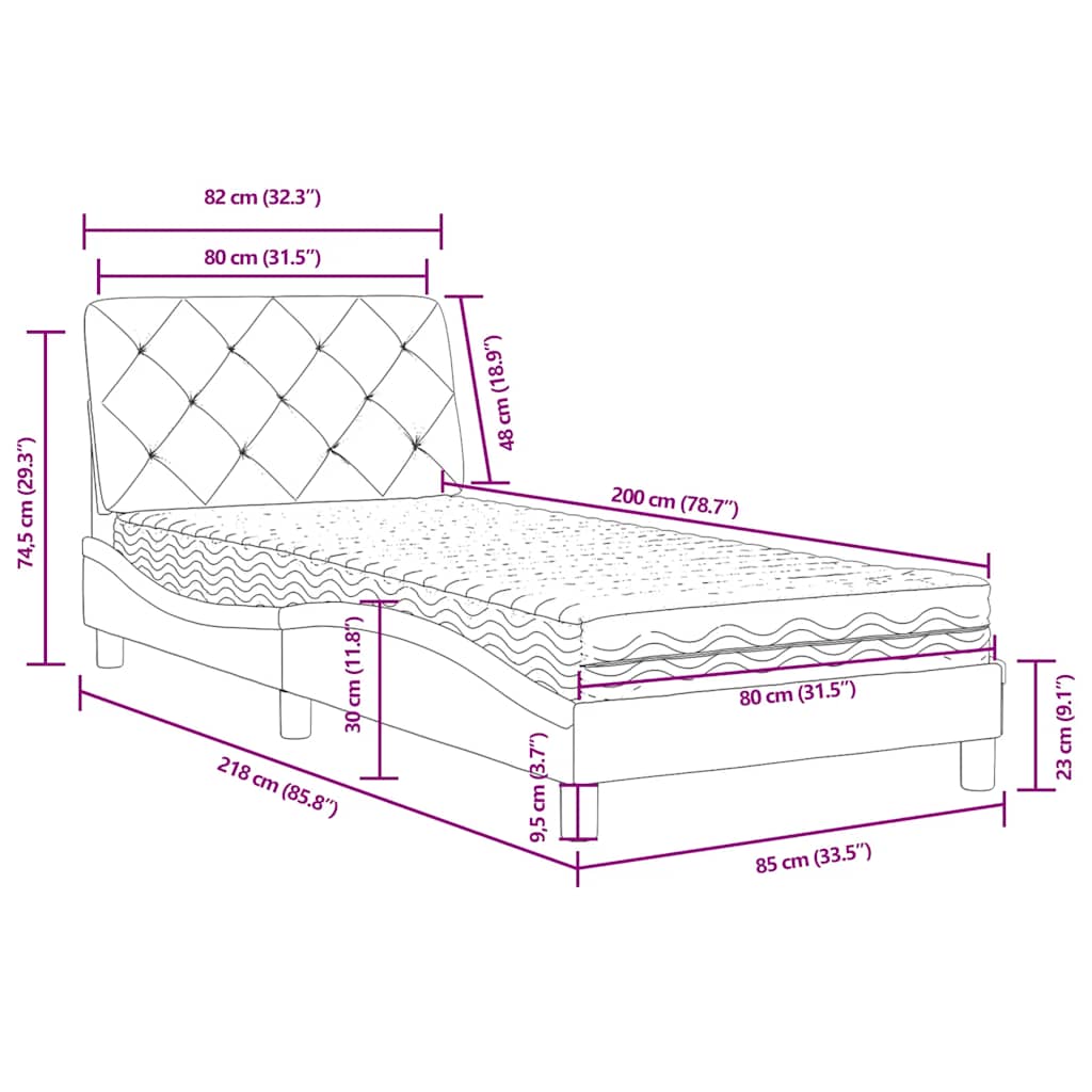 Lit avec matelas bleu 80x200 cm velours - XIOS