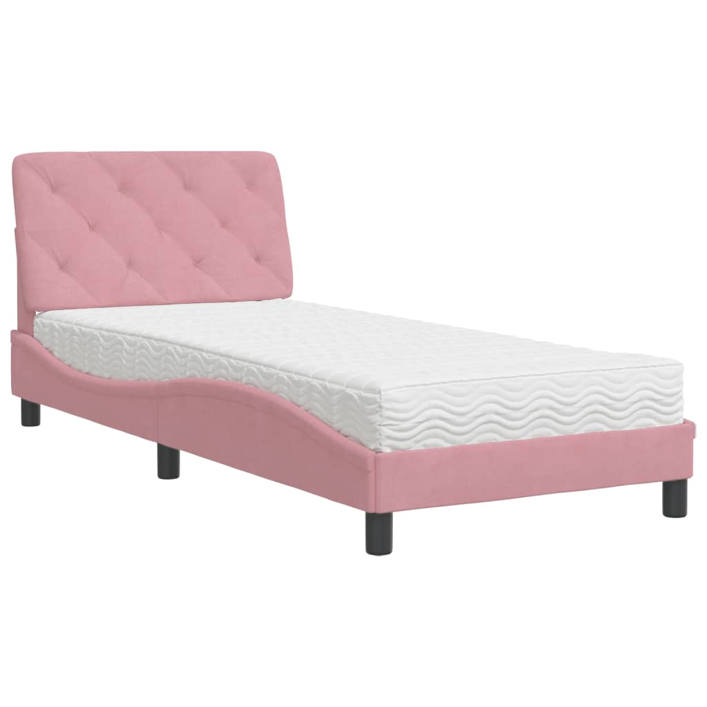 Lit avec matelas rose 80x200 cm velours - XIOS