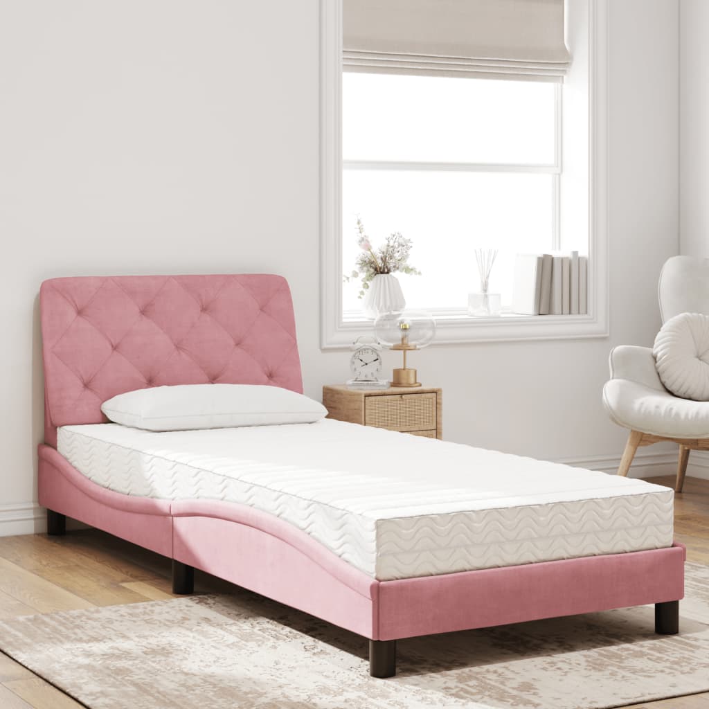Lit avec matelas rose 80x200 cm velours - XIOS
