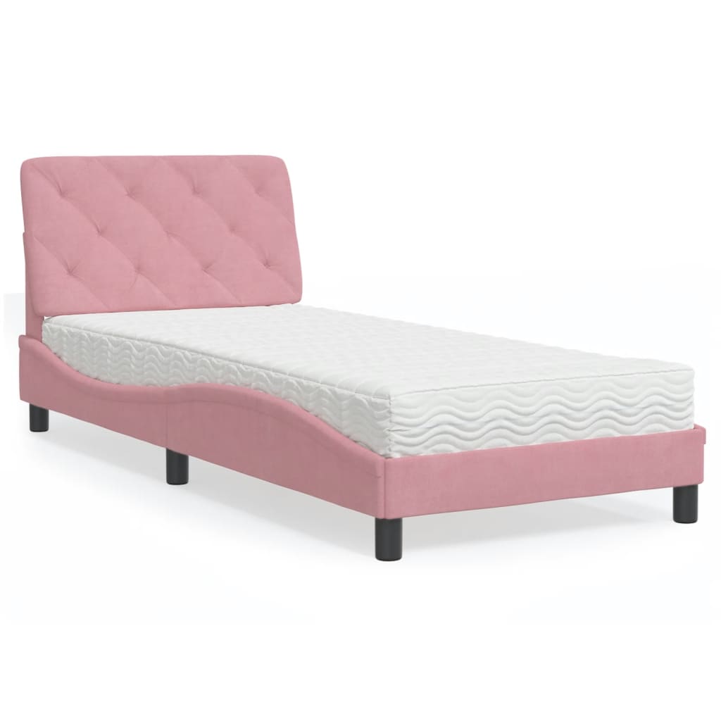 Lit avec matelas rose 80x200 cm velours - XIOS