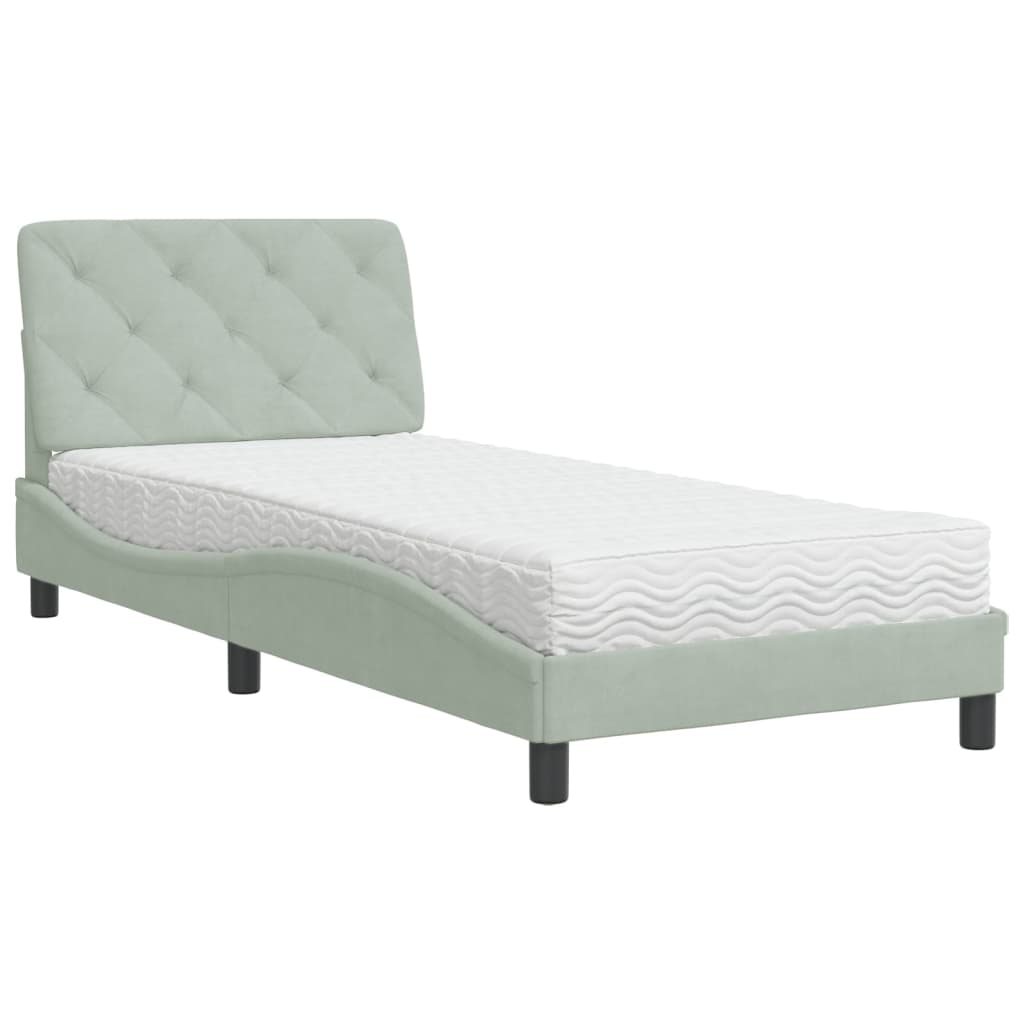 Lit avec matelas gris clair 90x190 cm velours - XIOS