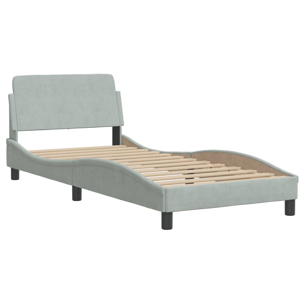 Lit avec matelas gris clair 90x190 cm velours - XIOS