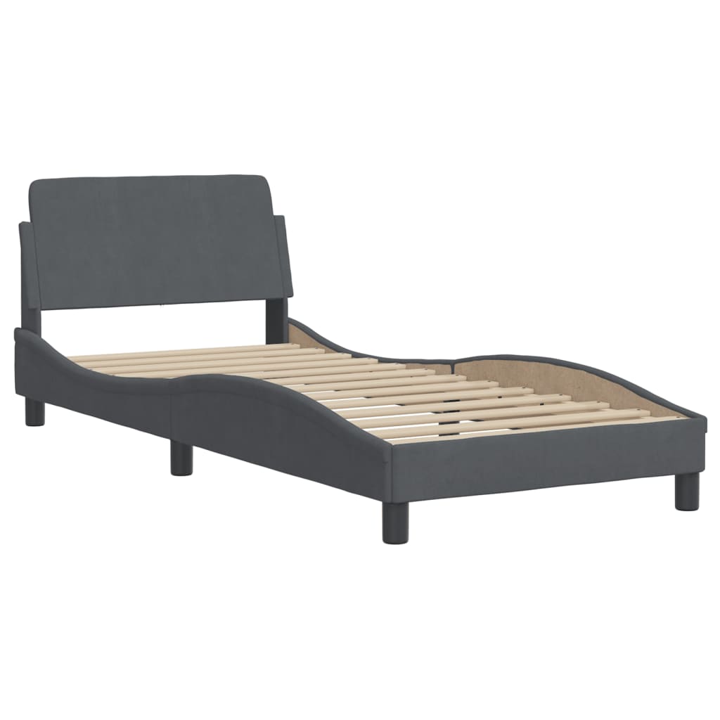 Lit avec matelas gris foncé 90x190 cm velours - XIOS