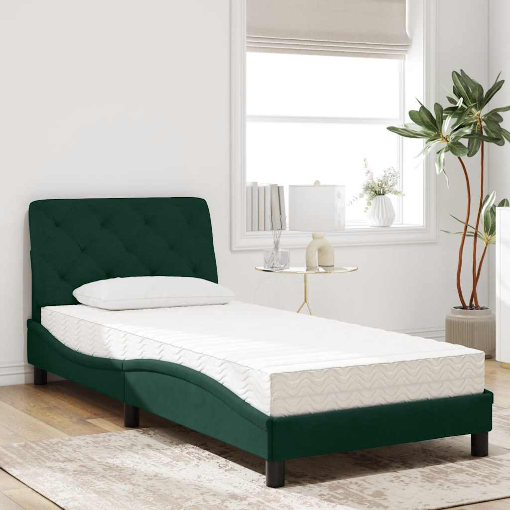 Lit avec matelas vert foncé 90x190 cm velours - XIOS