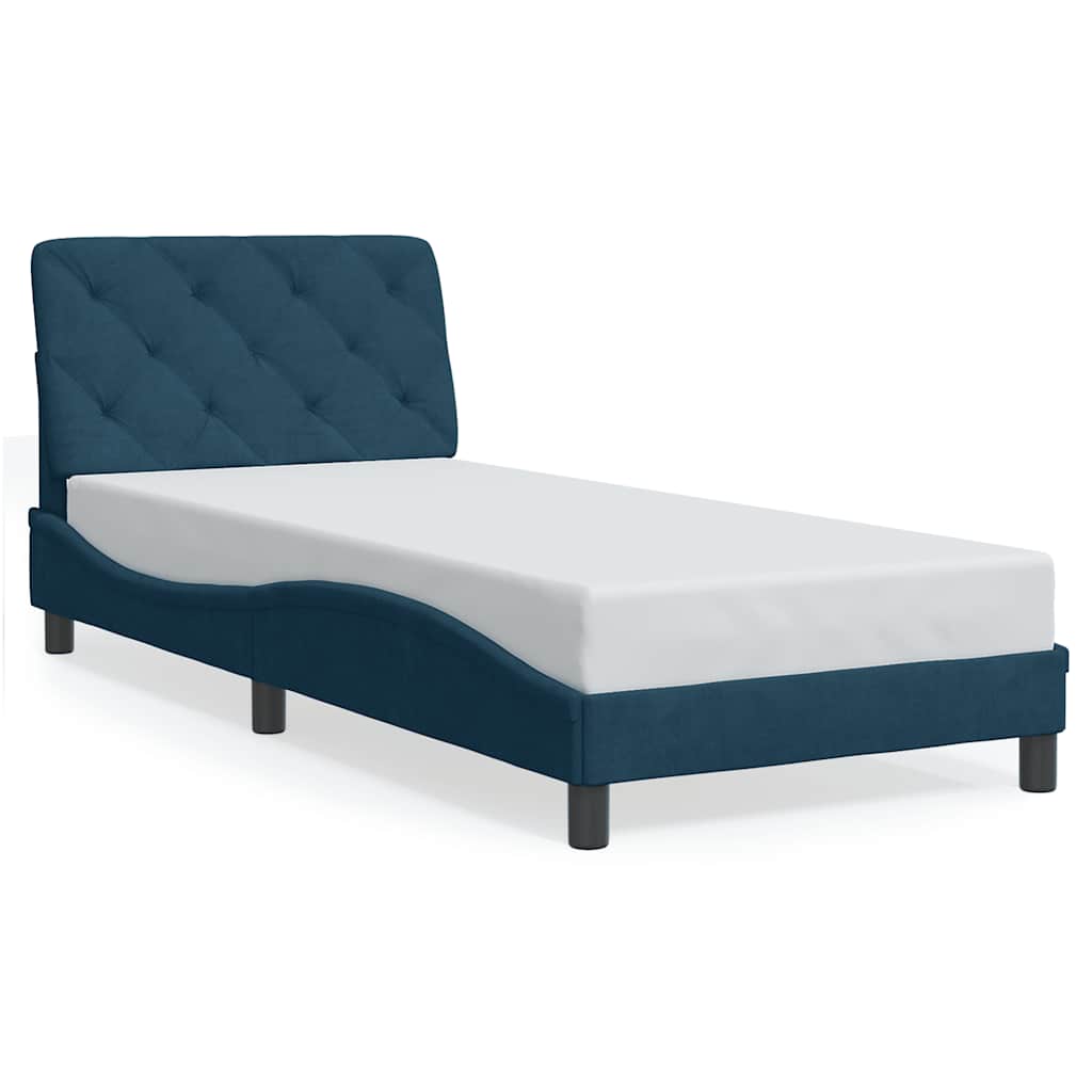 Lit avec matelas bleu 90x190 cm velours - XIOS