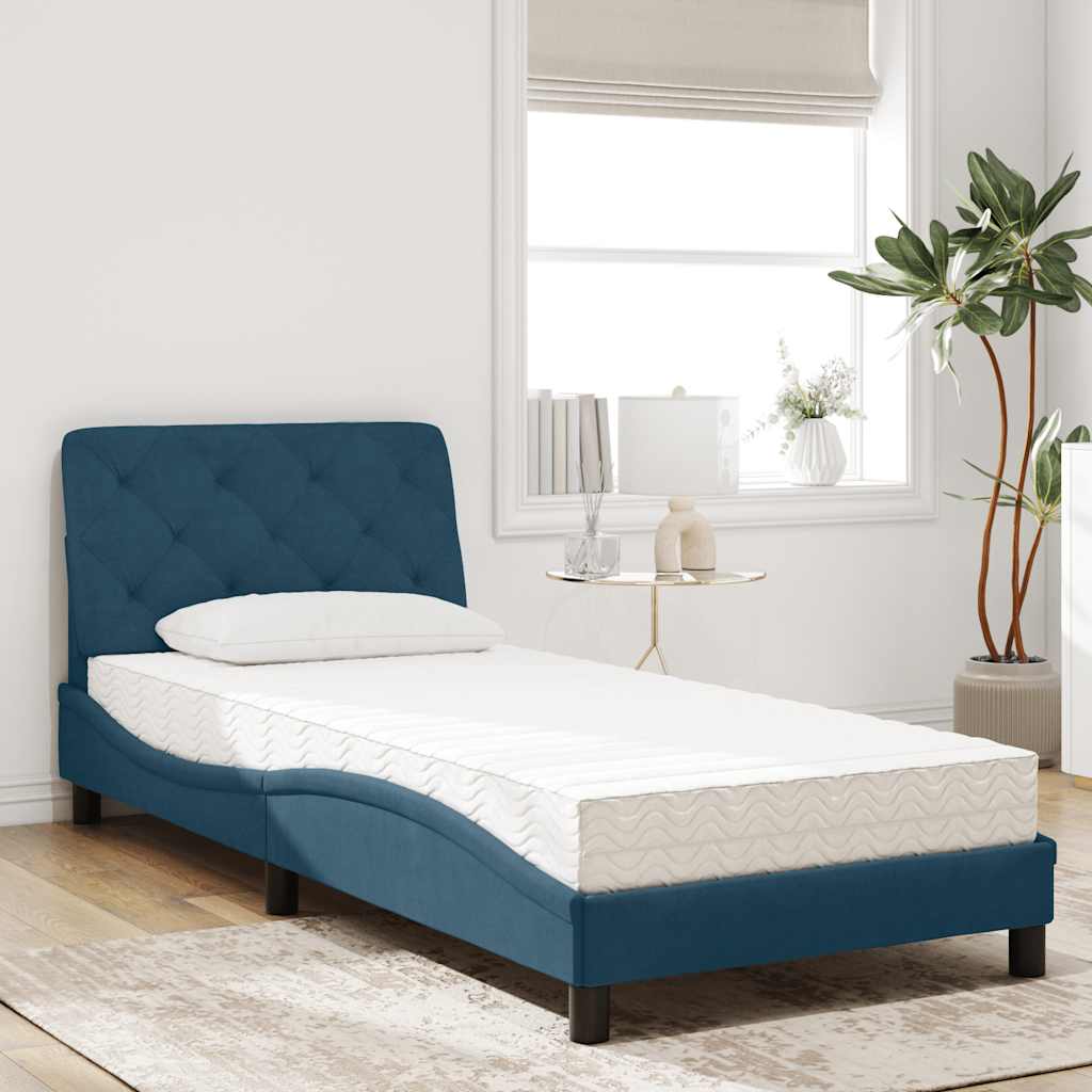 Lit avec matelas bleu 90x190 cm velours - XIOS