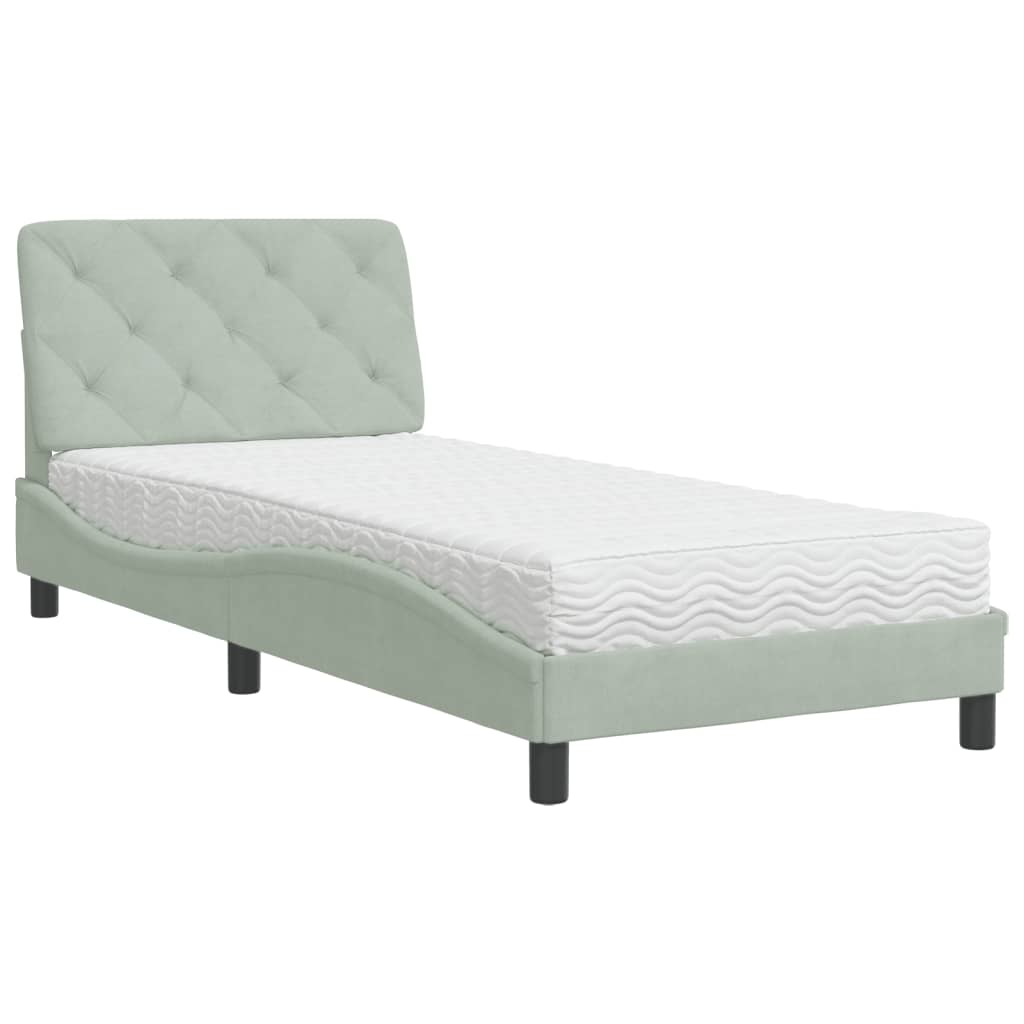 Lit avec matelas gris clair 90x200 cm velours - XIOS