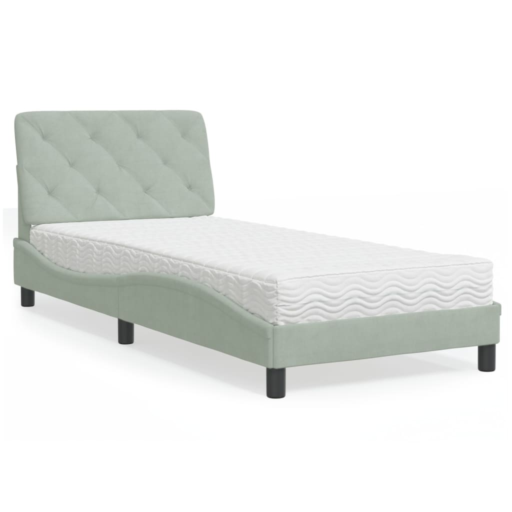 Lit avec matelas gris clair 90x200 cm velours - XIOS