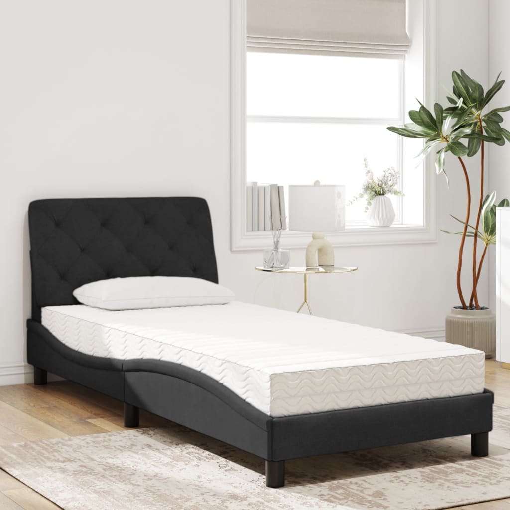 Lit avec matelas noir 90x200 cm velours - XIOS