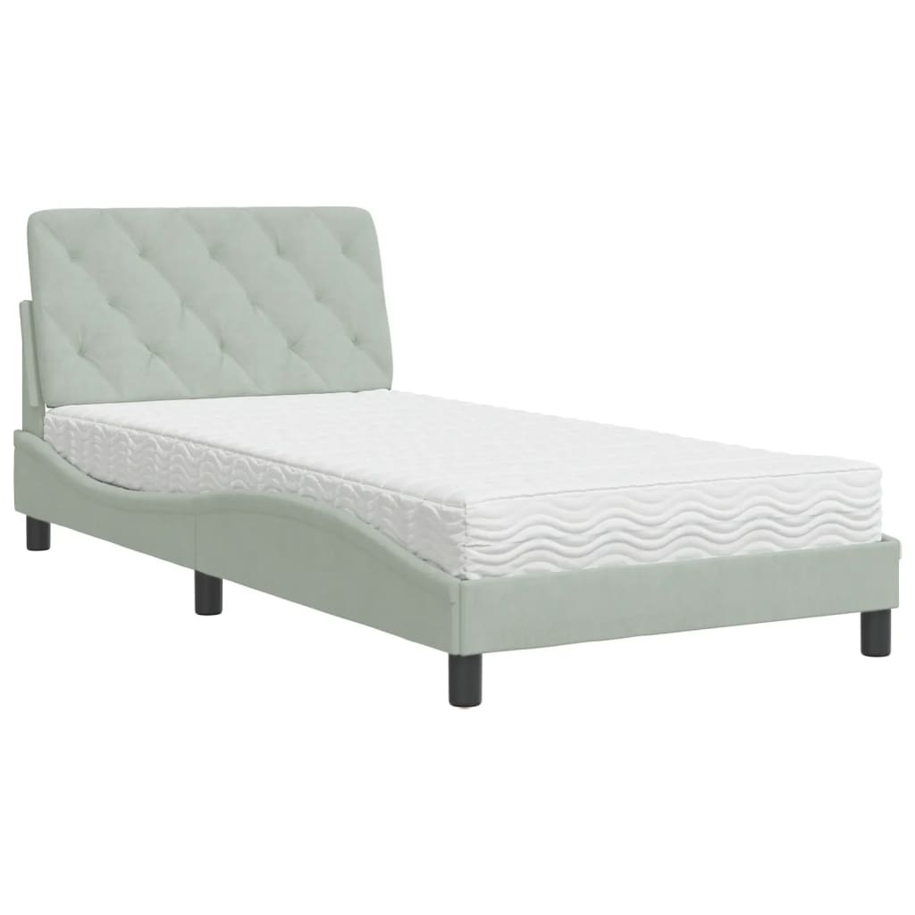 Lit avec matelas gris clair 100x200 cm velours - XIOS
