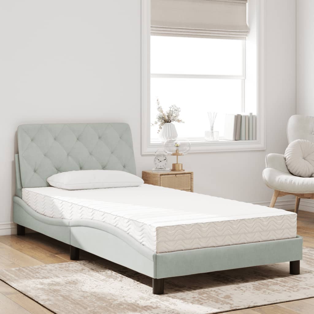 Lit avec matelas gris clair 100x200 cm velours - XIOS