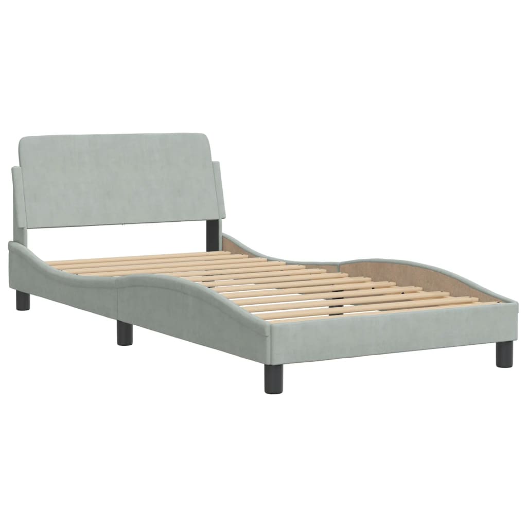 Lit avec matelas gris clair 100x200 cm velours - XIOS