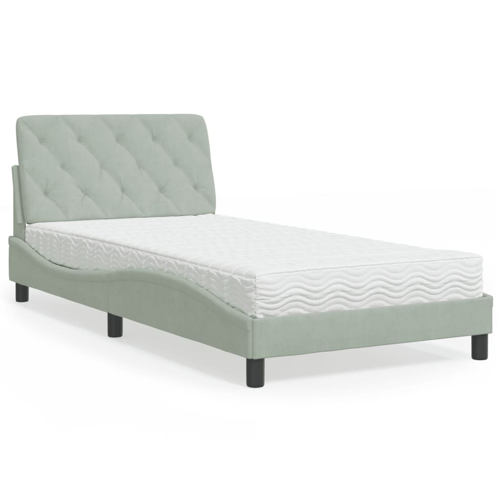 Lit avec matelas gris clair 100x200 cm velours - XIOS