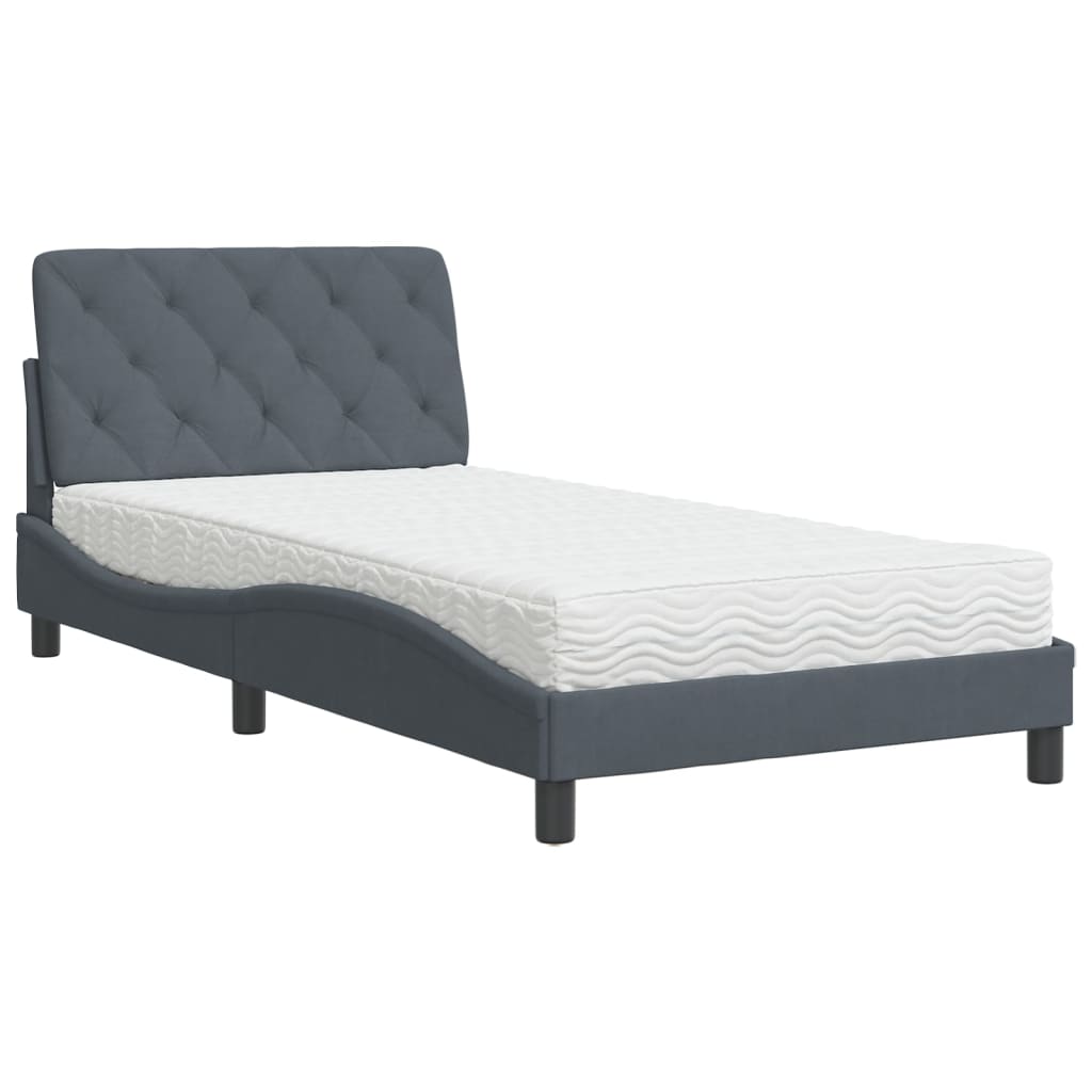 Lit avec matelas gris foncé 100x200 cm velours - XIOS