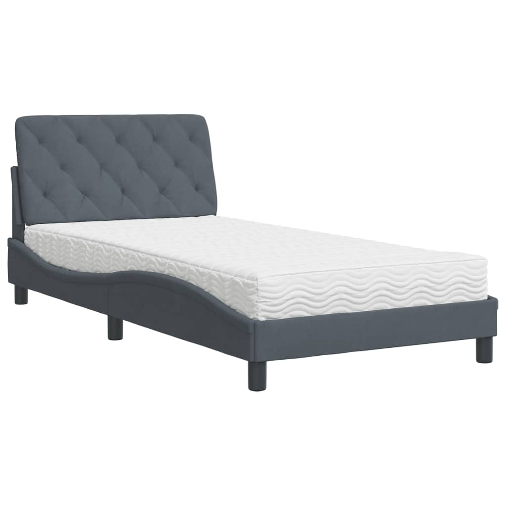 Lit avec matelas gris foncé 100x200 cm velours - XIOS