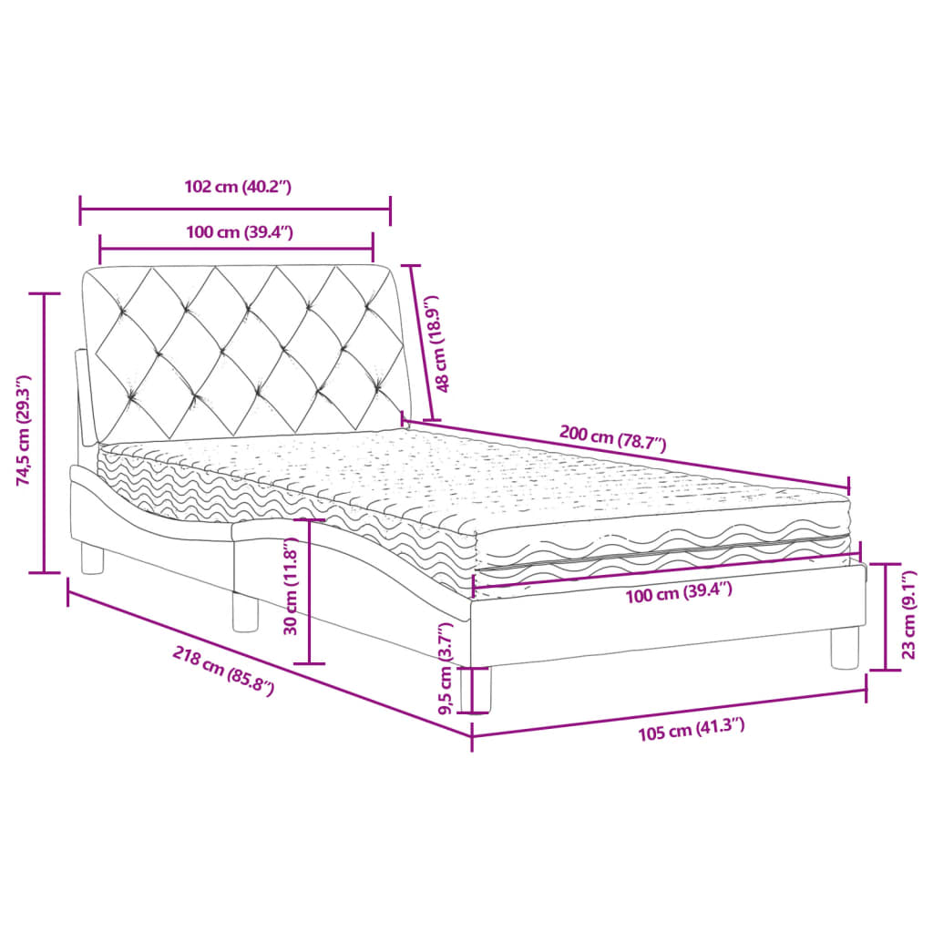 Lit avec matelas gris foncé 100x200 cm velours - XIOS