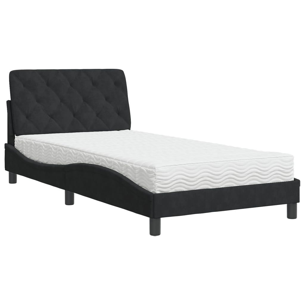 Lit avec matelas noir 100x200 cm velours - XIOS