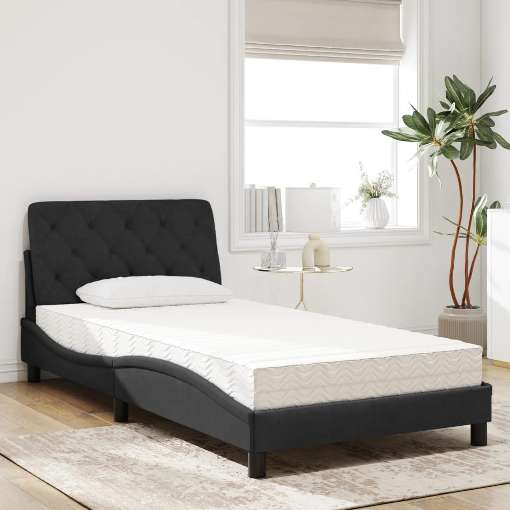Lit avec matelas noir 100x200 cm velours - XIOS