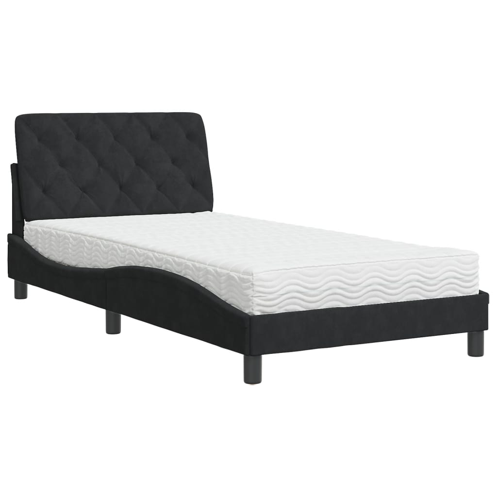 Lit avec matelas noir 100x200 cm velours - XIOS