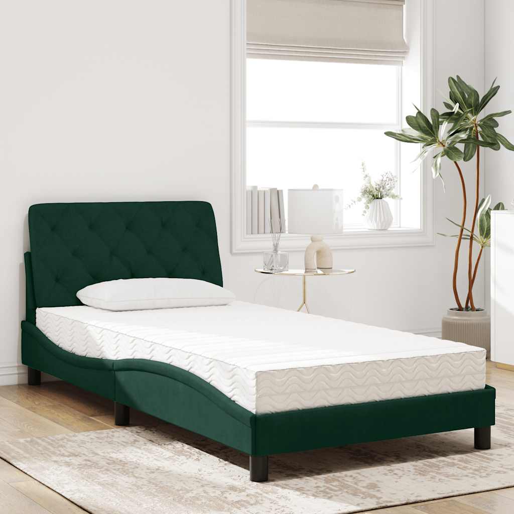 Lit avec matelas vert foncé 100x200 cm velours - XIOS