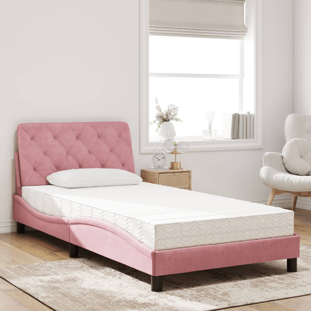 Lit avec matelas rose 100x200 cm velours - XIOS