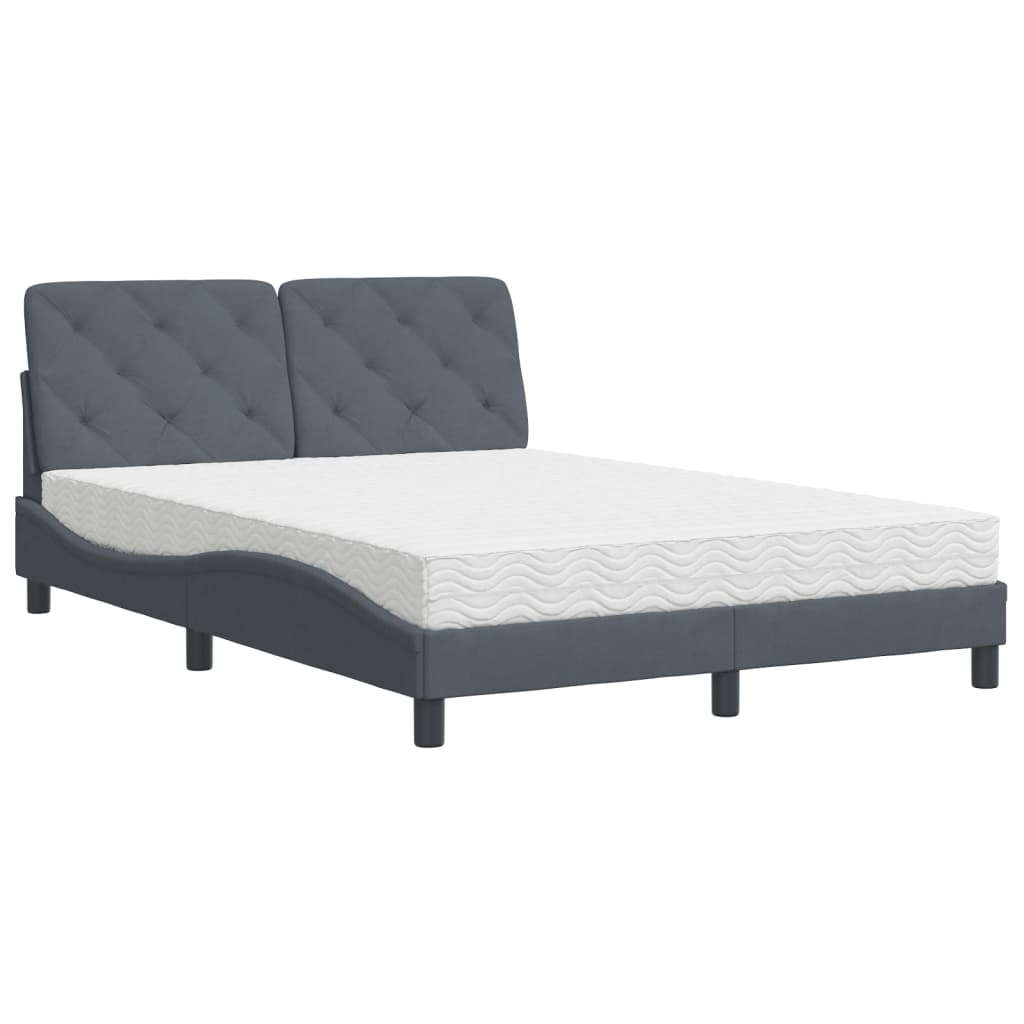 Lit avec matelas gris foncé 120x200 cm velours - XIOS