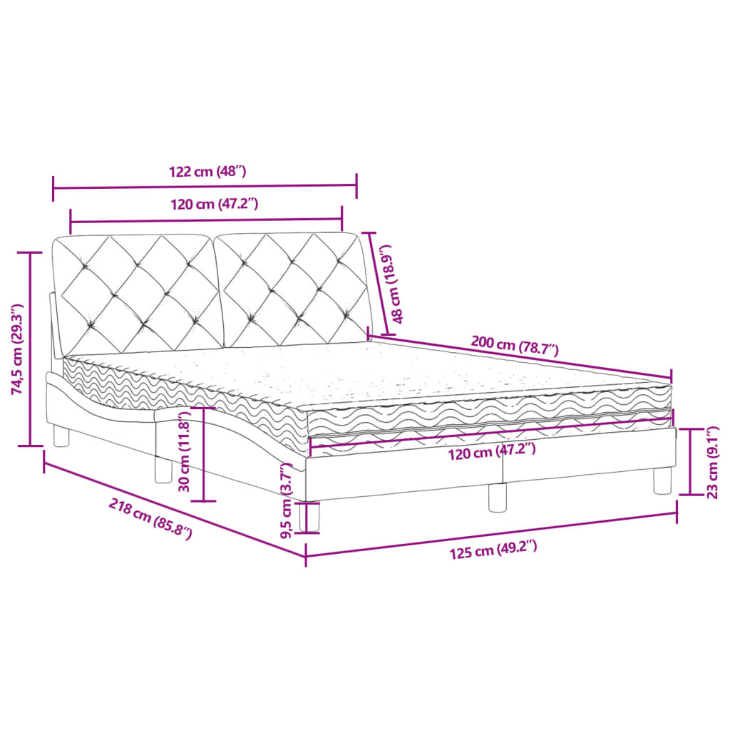 Lit avec matelas gris foncé 120x200 cm velours - XIOS