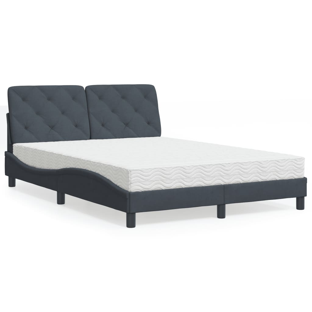 Lit avec matelas gris foncé 120x200 cm velours - XIOS