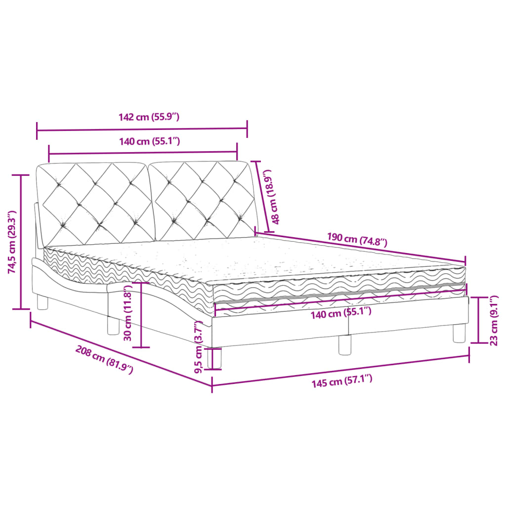 Lit avec matelas gris foncé 140x190 cm velours - XIOS
