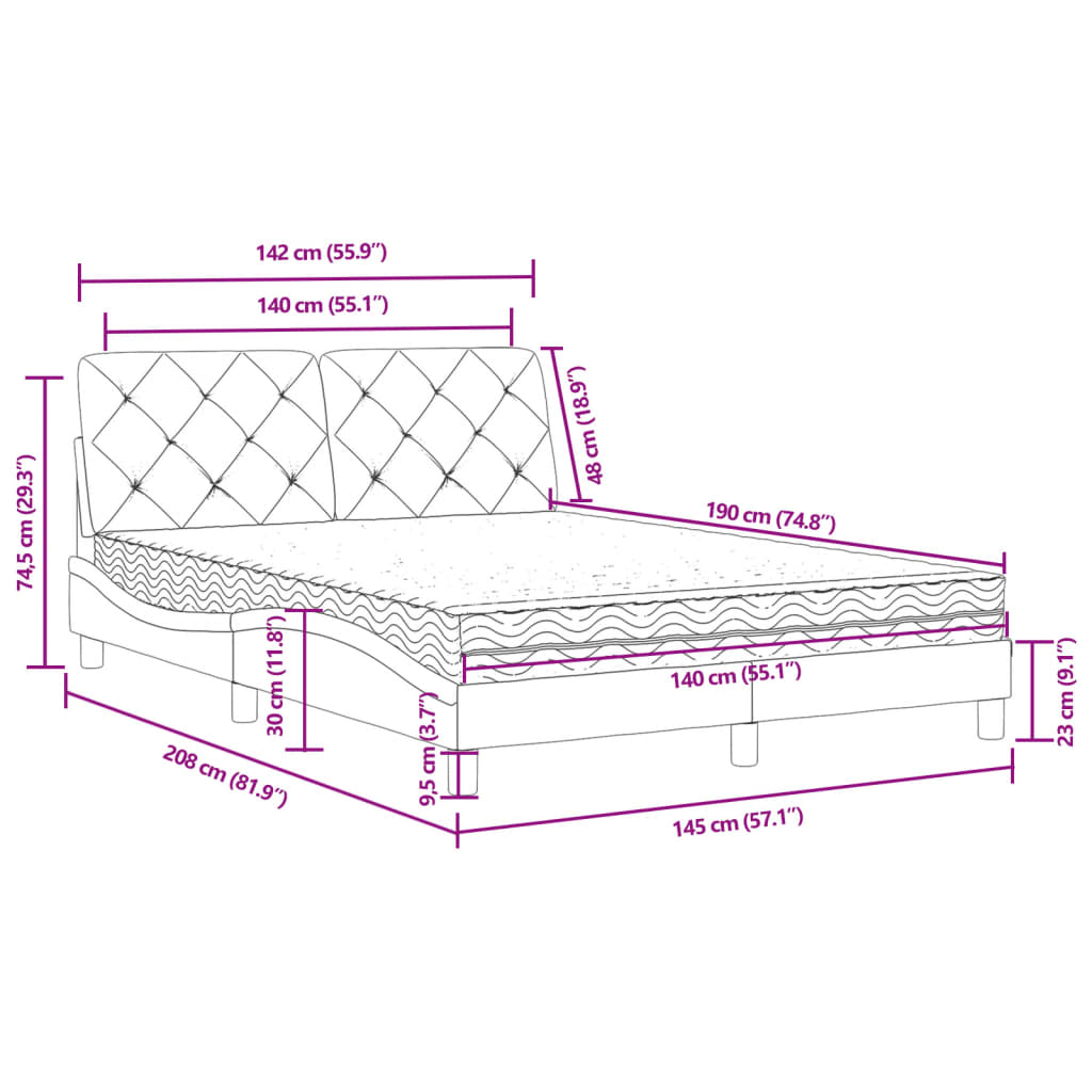 Lit avec matelas noir 140x190 cm velours - XIOS