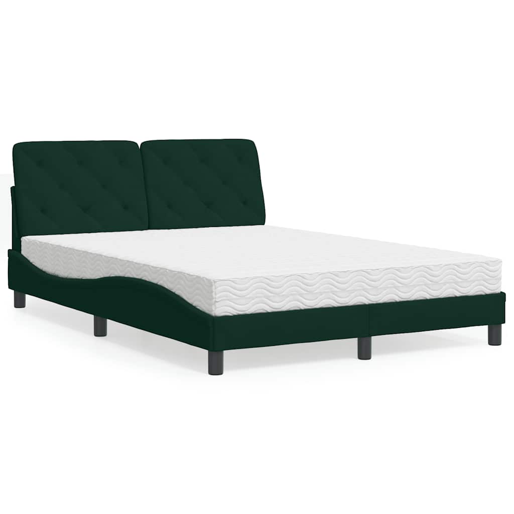 Lit avec matelas vert foncé 140x190 cm velours - XIOS