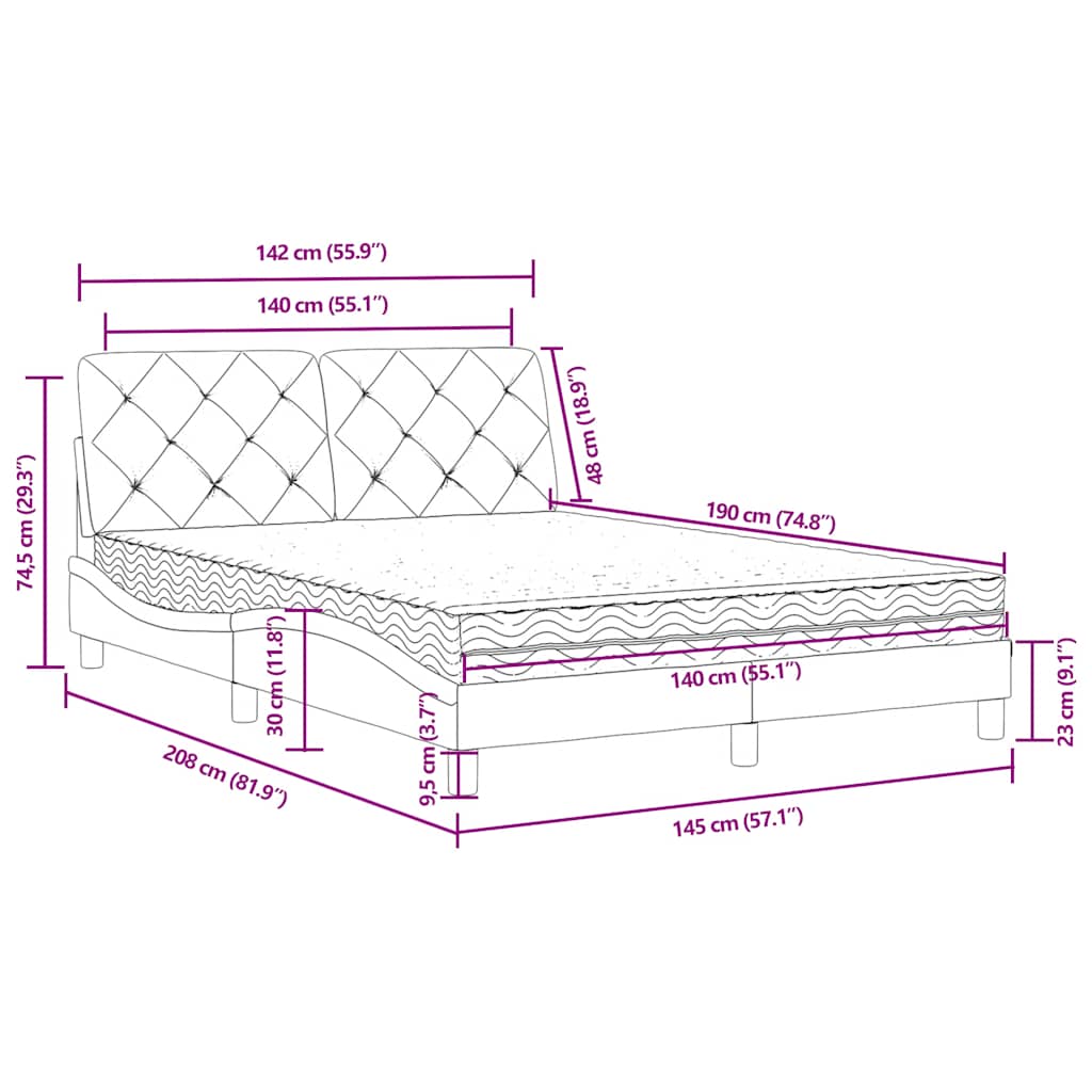 Lit avec matelas bleu 140x190 cm velours - XIOS