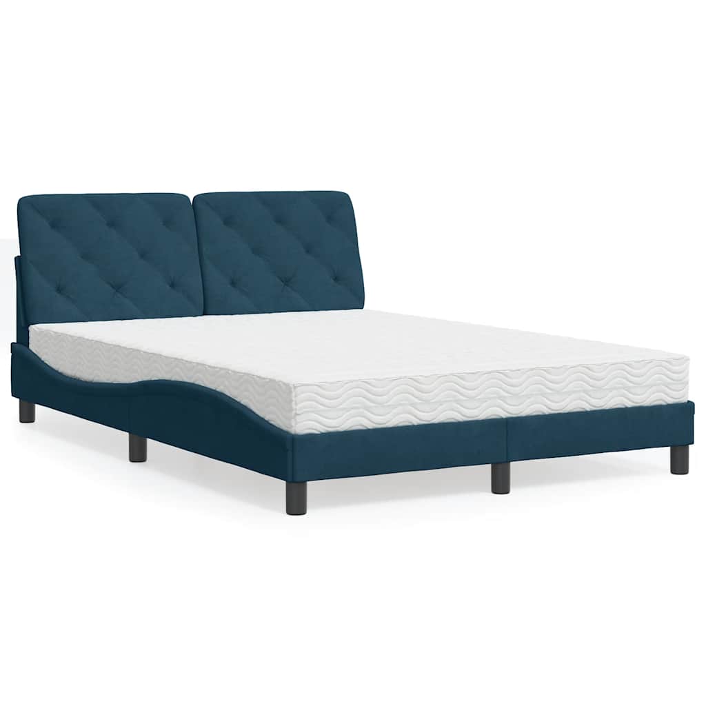 Lit avec matelas bleu 140x200 cm velours - XIOS
