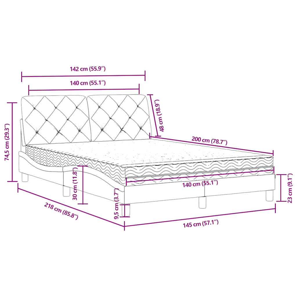 Lit avec matelas bleu 140x200 cm velours - XIOS