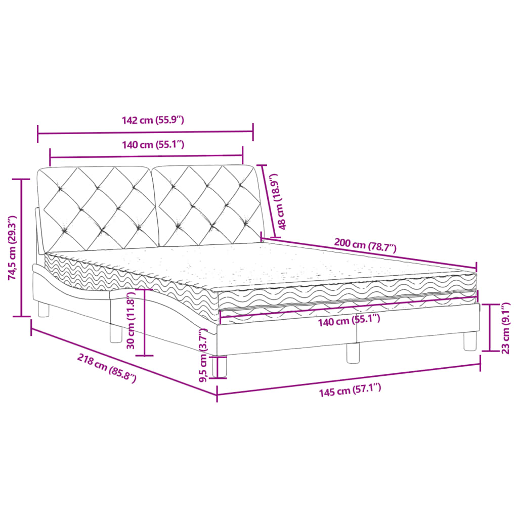 Lit avec matelas rose 140x200 cm velours - XIOS