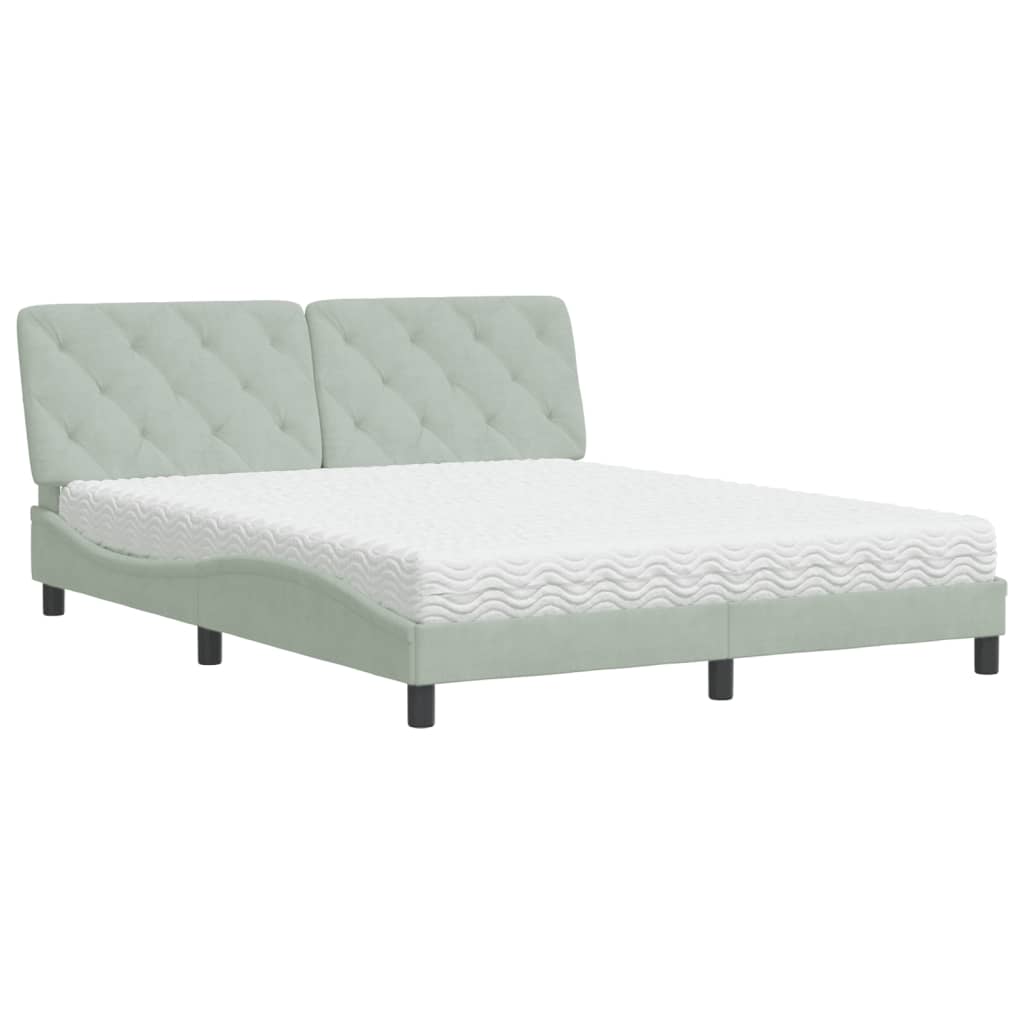 Lit avec matelas gris clair 160x200 cm velours - XIOS