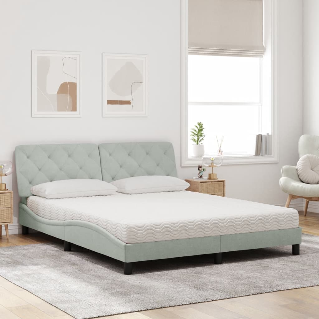 Lit avec matelas gris clair 160x200 cm velours - XIOS
