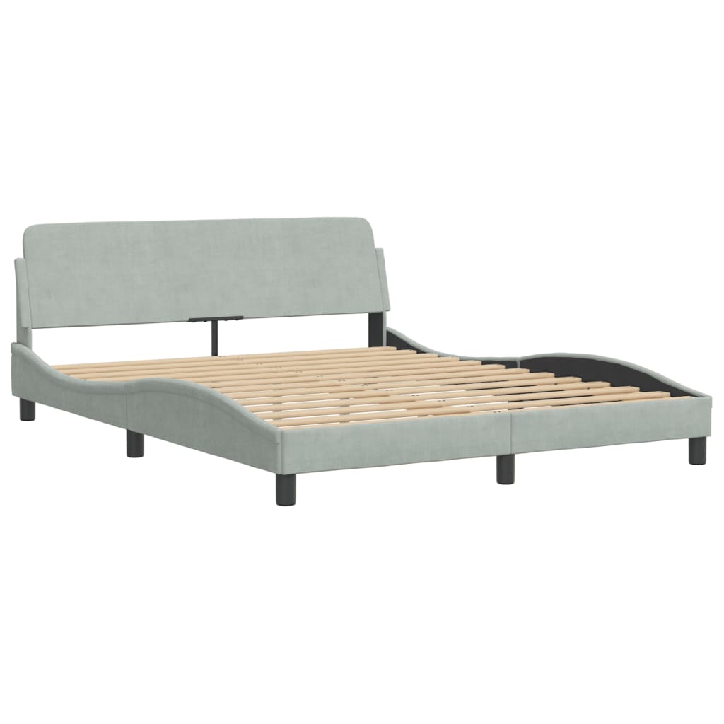 Lit avec matelas gris clair 160x200 cm velours - XIOS