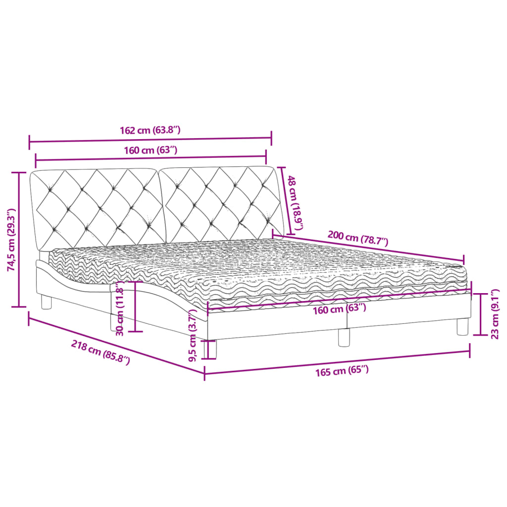 Lit avec matelas gris clair 160x200 cm velours - XIOS