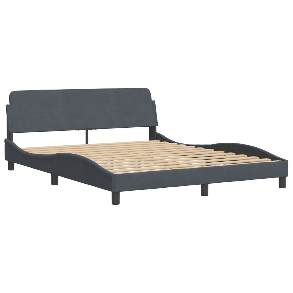 Lit avec matelas gris foncé 160x200 cm velours - XIOS