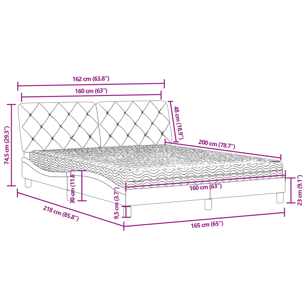 Lit avec matelas gris foncé 160x200 cm velours - XIOS
