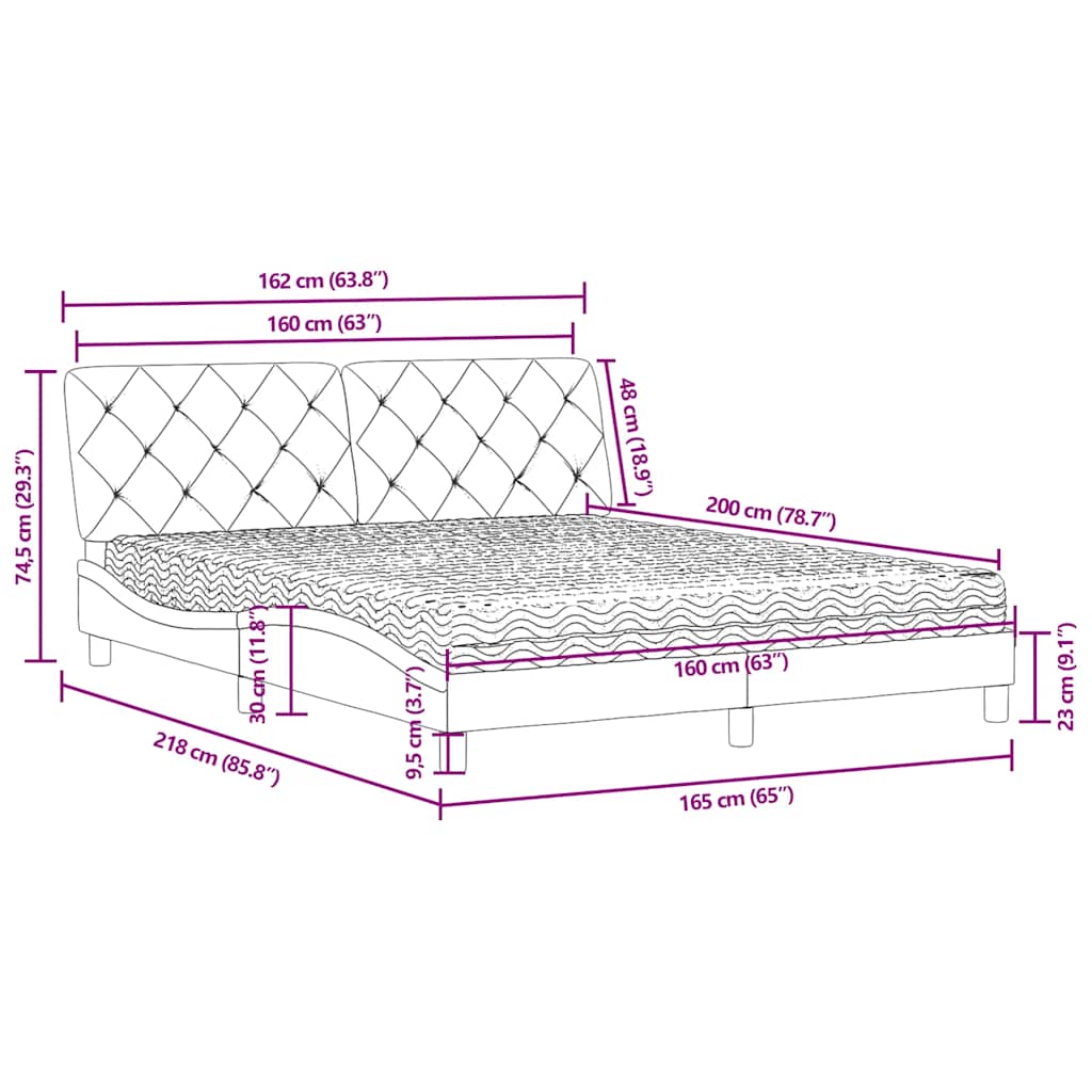 Lit avec matelas bleu 160x200 cm velours - XIOS