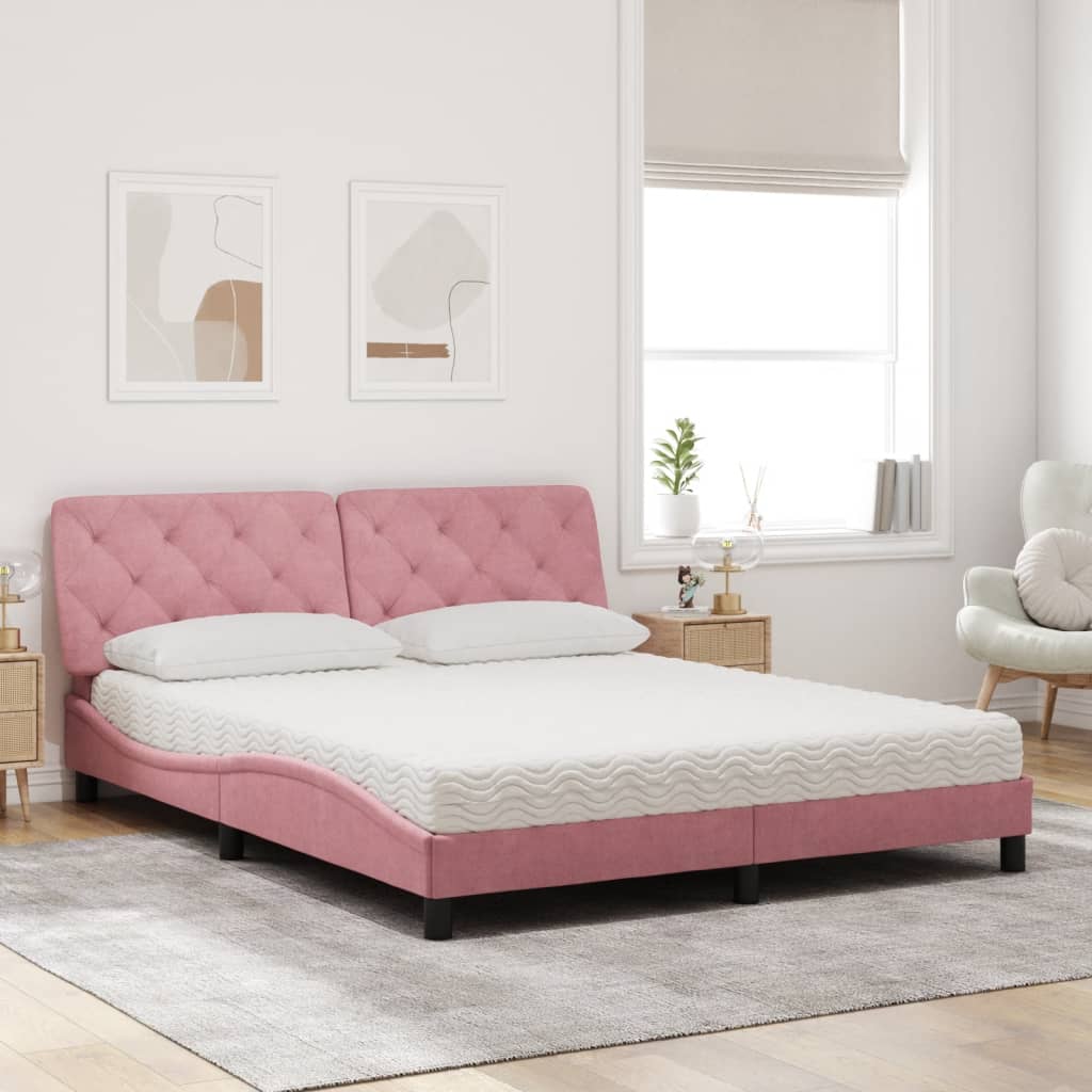 Lit avec matelas rose 160x200 cm velours - XIOS