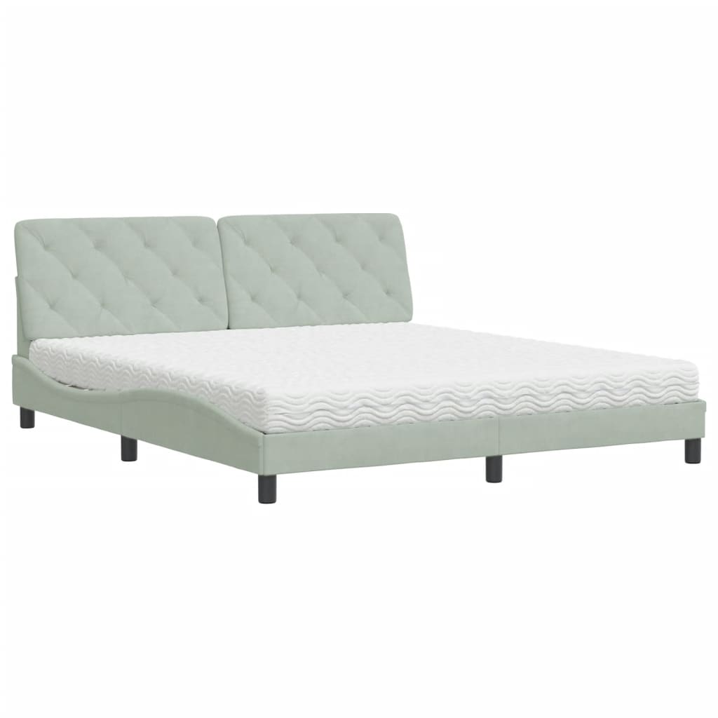 Lit avec matelas gris clair 180x200 cm velours - XIOS